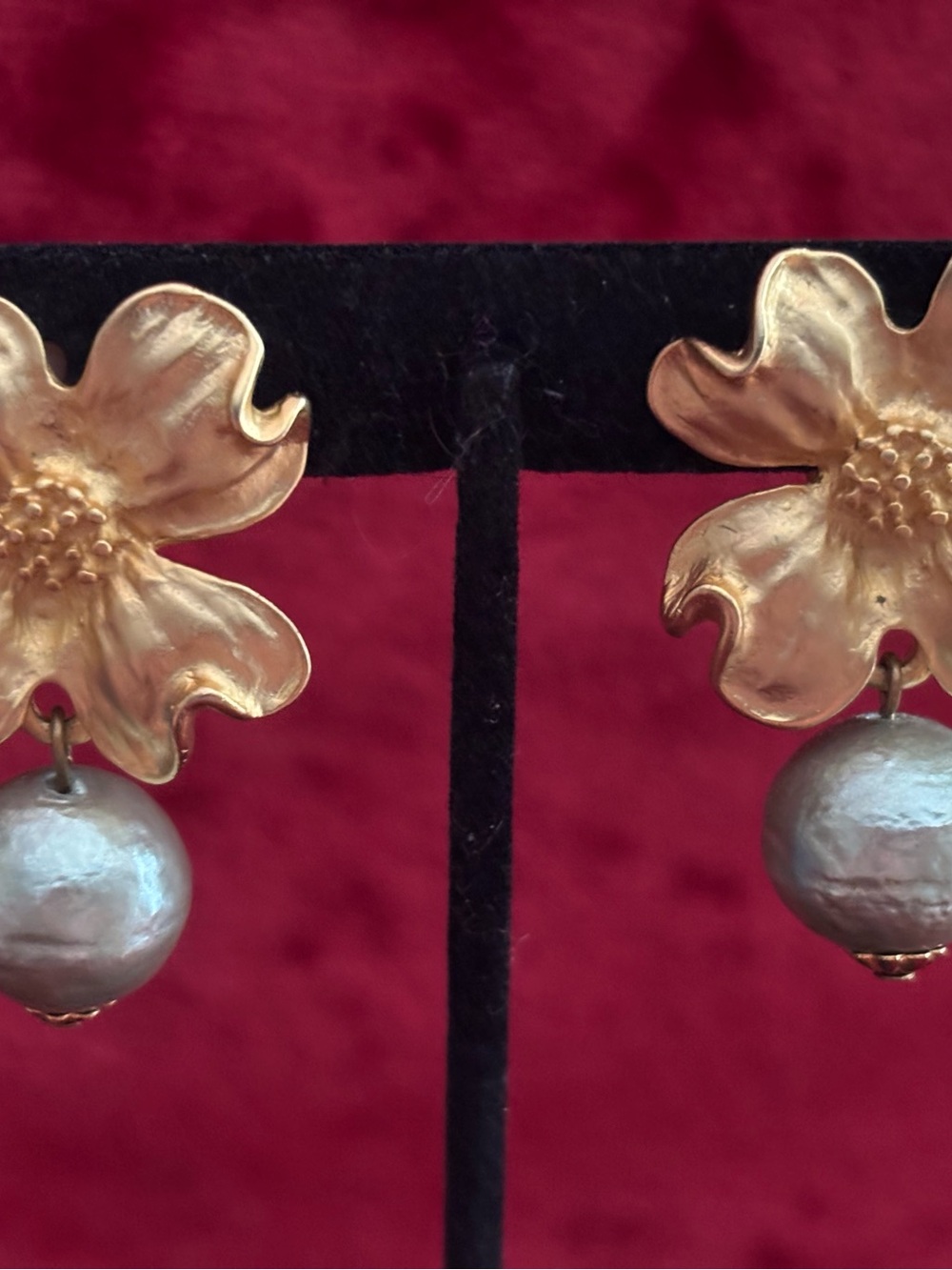 Gold Flower Pearl Drop Earrings - Women Jewelry clip on